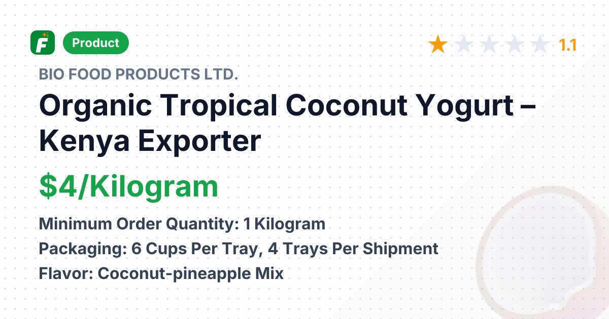 Organic Tropical Coconut Yogurt – product summary card, no photo uploaded yet