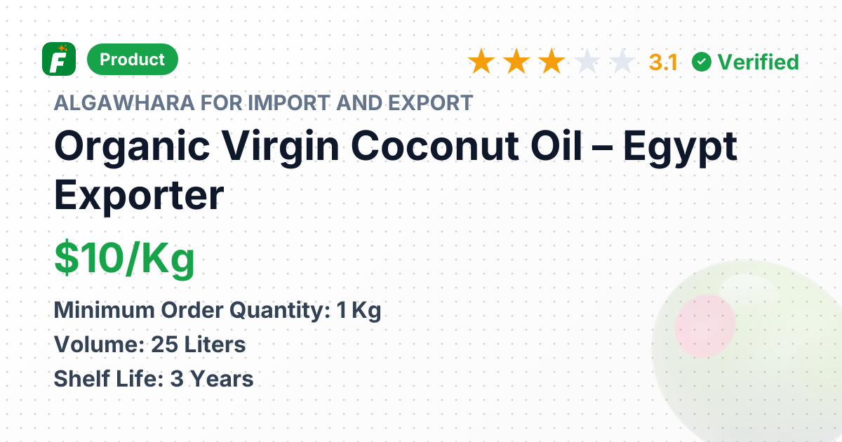 Organic Virgin Coconut Oil – product summary card, no photo uploaded yet