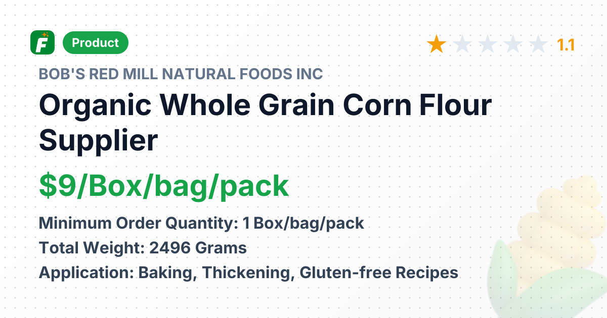 Organic Whole Grain Corn Flour – product summary card, no photo uploaded yet