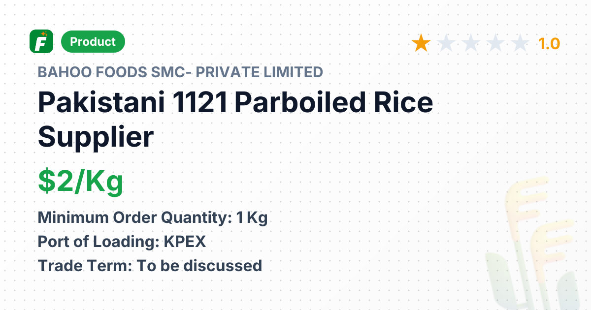 Pakistani 1121 Parboiled Rice – product summary card, no photo uploaded yet