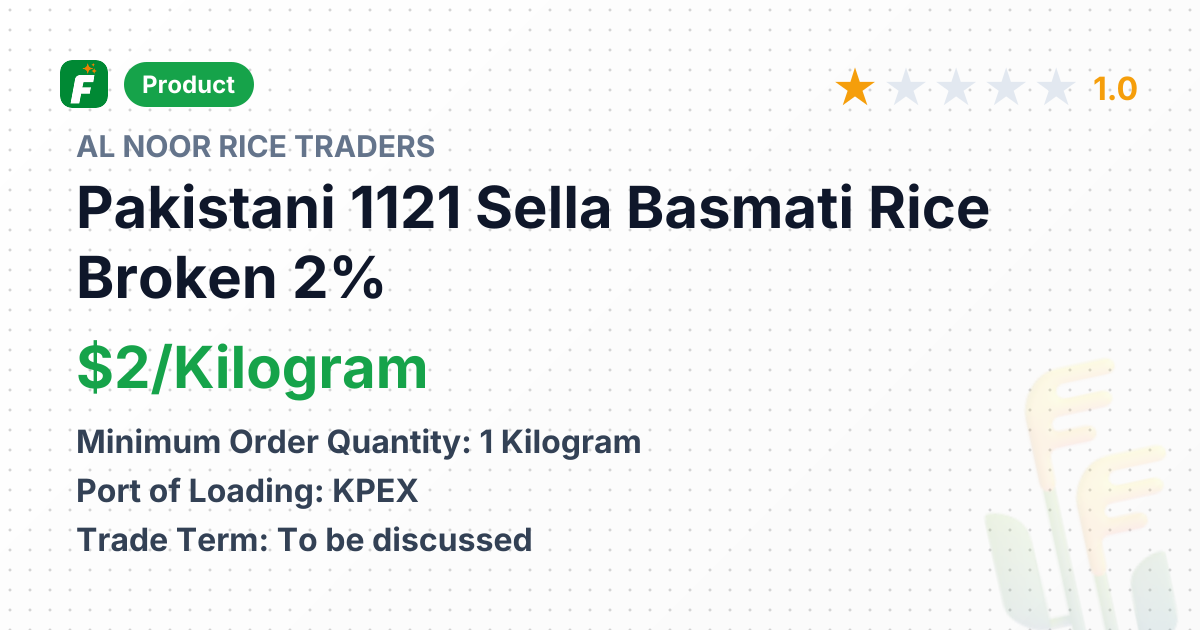 Pakistani 1121 Sella Basmati Rice Broken 2% – product summary card, no photo uploaded yet