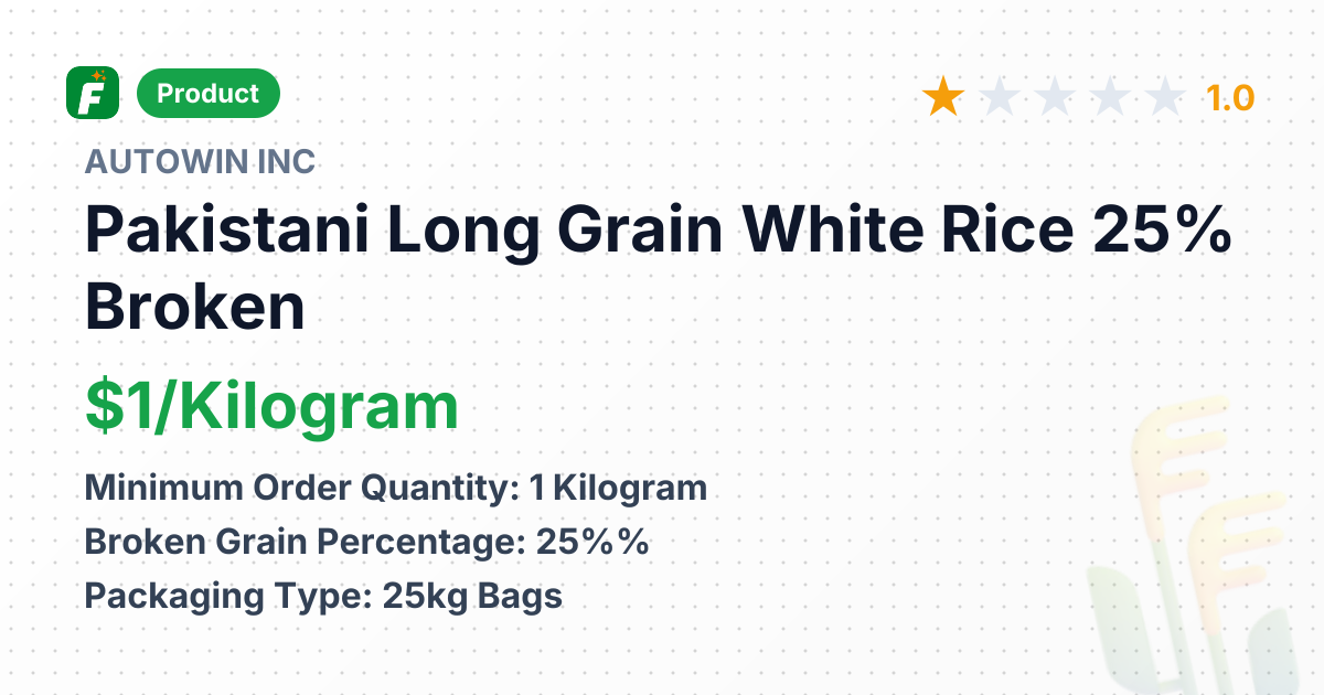 Pakistani Long Grain White Rice 25% Broken – product summary card, no photo uploaded yet