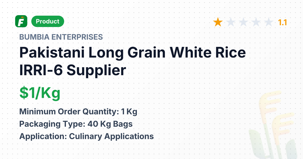 Pakistani Long Grain White Rice IRRI-6 – product summary card, no photo uploaded yet