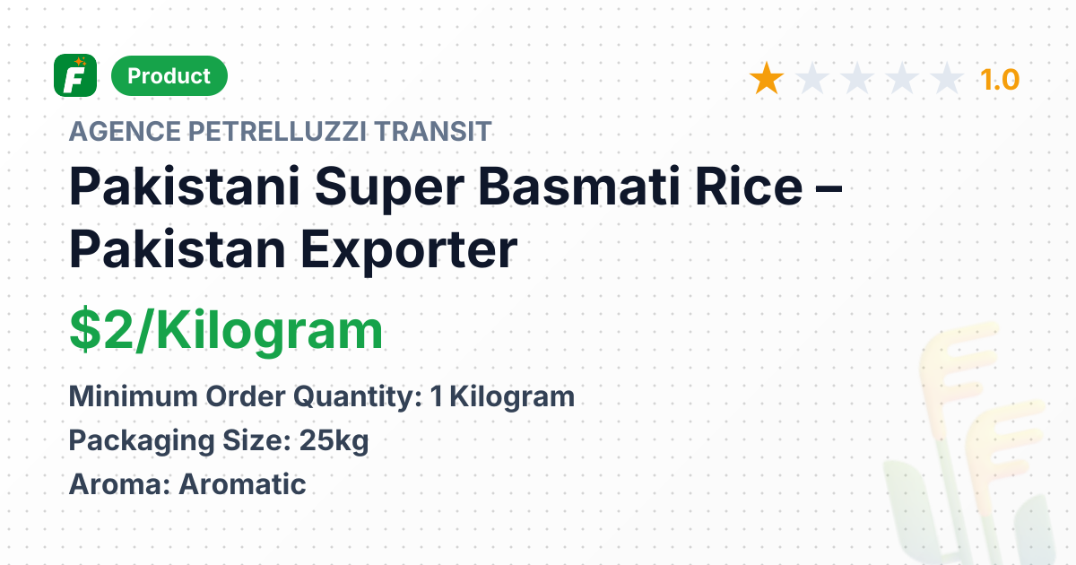 Pakistani Super Basmati Rice – product summary card, no photo uploaded yet