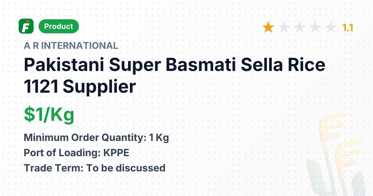 Pakistani Super Basmati Sella Rice 1121 – product summary card, no photo uploaded yet