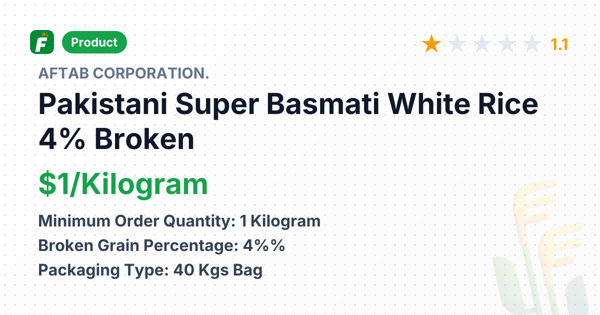 Pakistani Super Basmati White Rice 4% Broken - Biryani Brand – product summary card, no photo uploaded yet