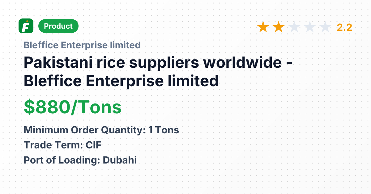 Pakistani rice suppliers worldwide  – product summary card, no photo uploaded yet