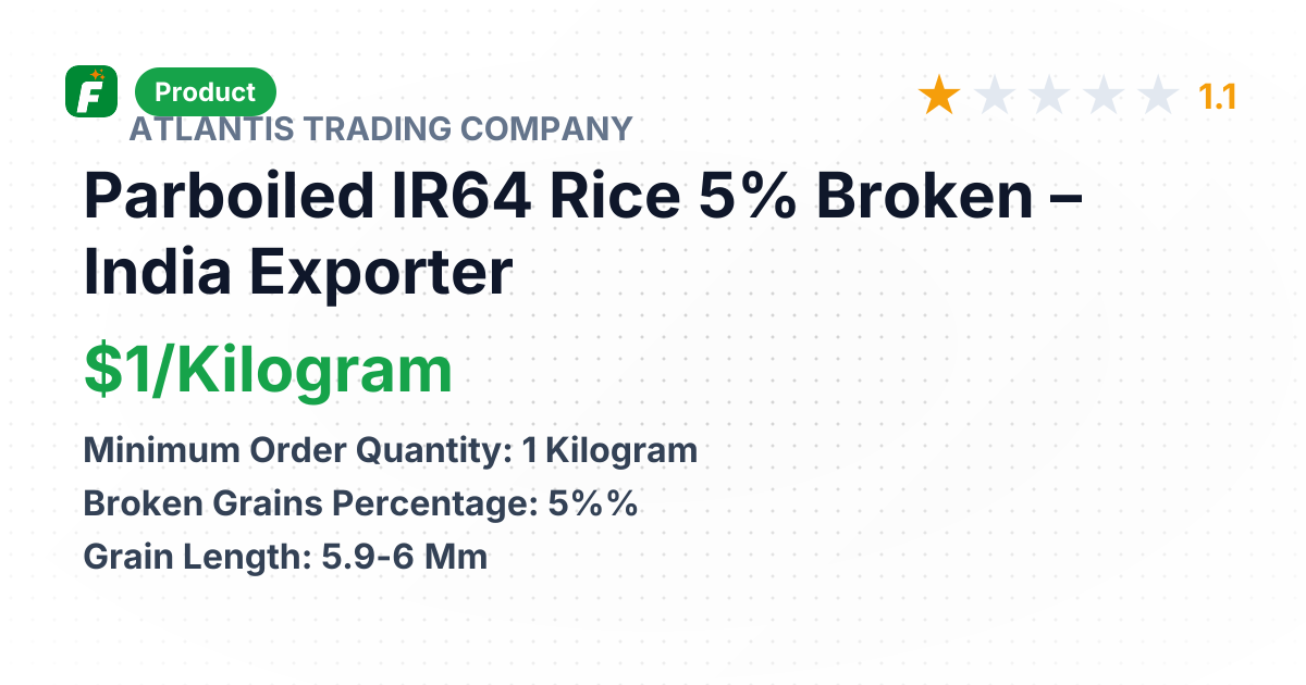 Parboiled IR64 Rice 5% Broken – product summary card, no photo uploaded yet