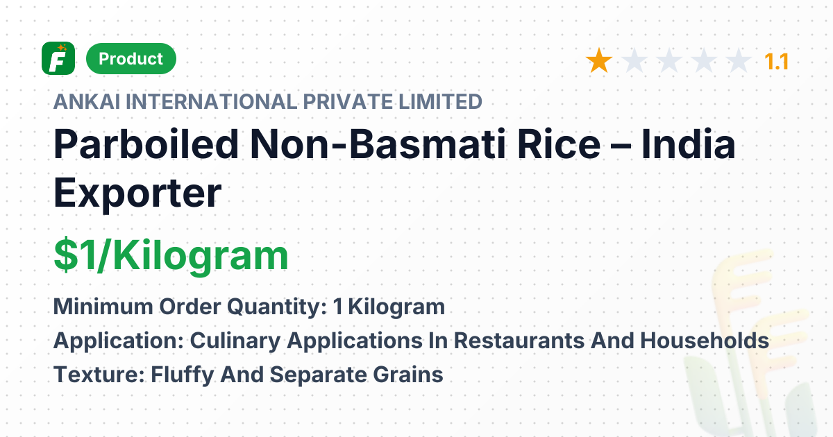 Parboiled Non-Basmati Rice – product summary card, no photo uploaded yet