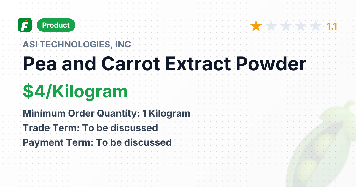 Pea and Carrot Extract Powder – product summary card, no photo uploaded yet