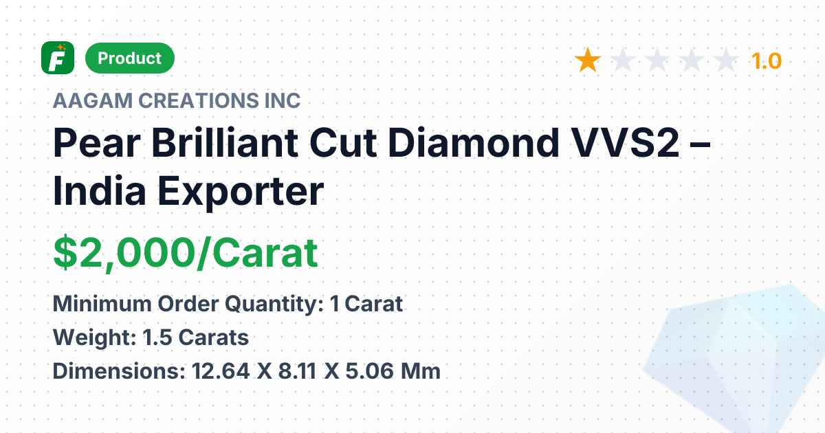 Pear Brilliant Cut Diamond VVS2 – product summary card, no photo uploaded yet