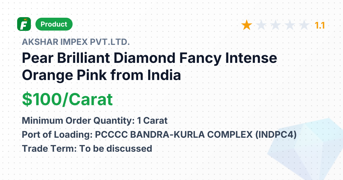 Pear Brilliant Diamond Fancy Intense Orange Pink – product summary card, no photo uploaded yet