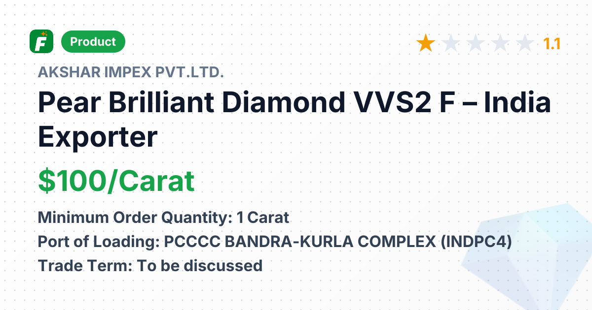 Pear Brilliant Diamond VVS2 F – product summary card, no photo uploaded yet