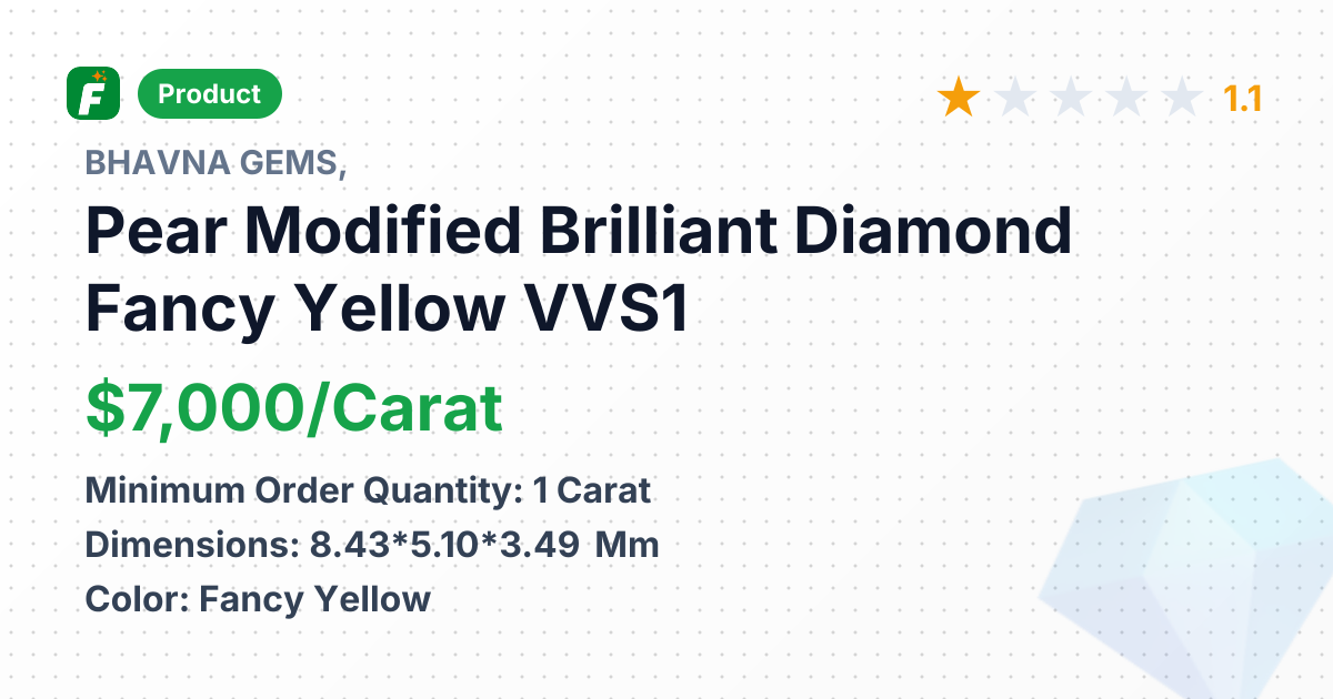 Pear Modified Brilliant Diamond Fancy Yellow VVS1 – product summary card, no photo uploaded yet