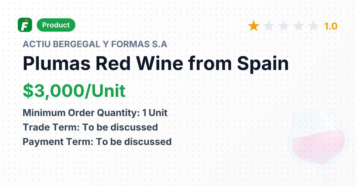 Plumas Red Wine – product summary card, no photo uploaded yet