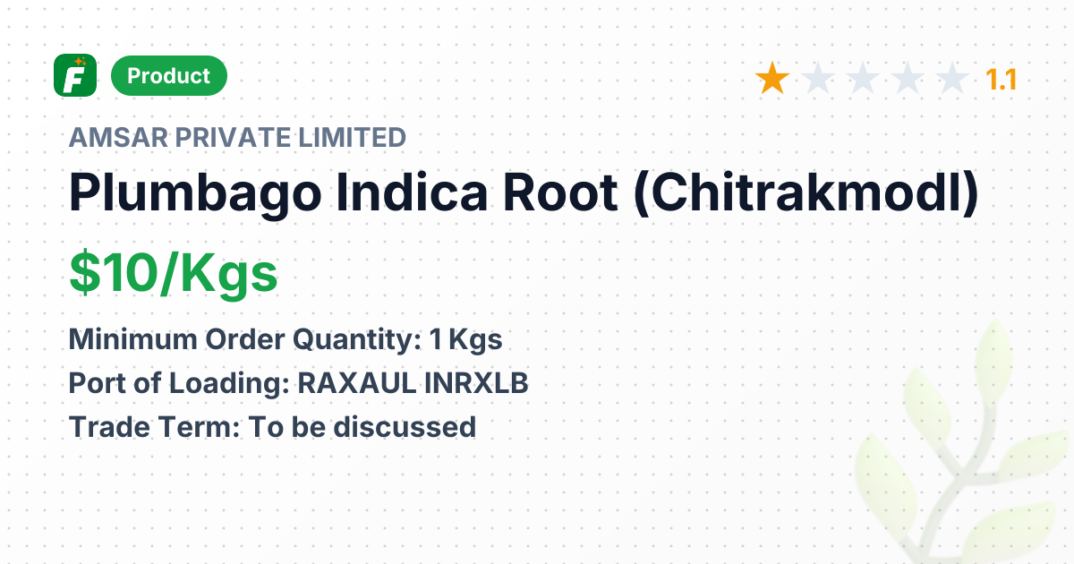 Plumbago Indica Root (Chitrakmodl) – product summary card, no photo uploaded yet