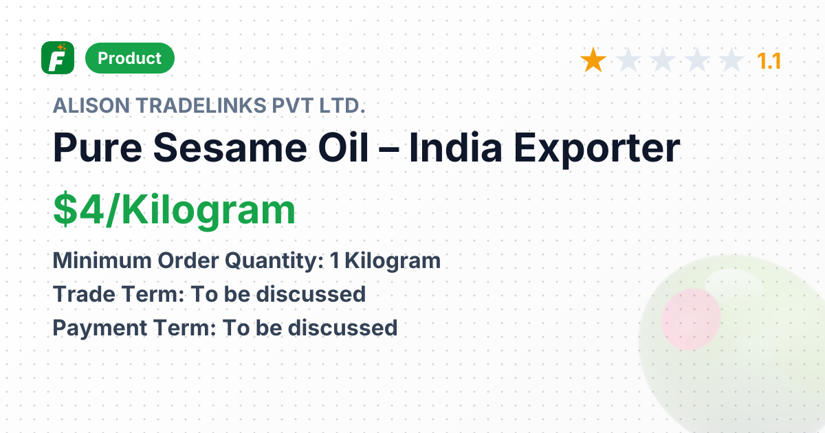 Pure Sesame Oil – product summary card, no photo uploaded yet
