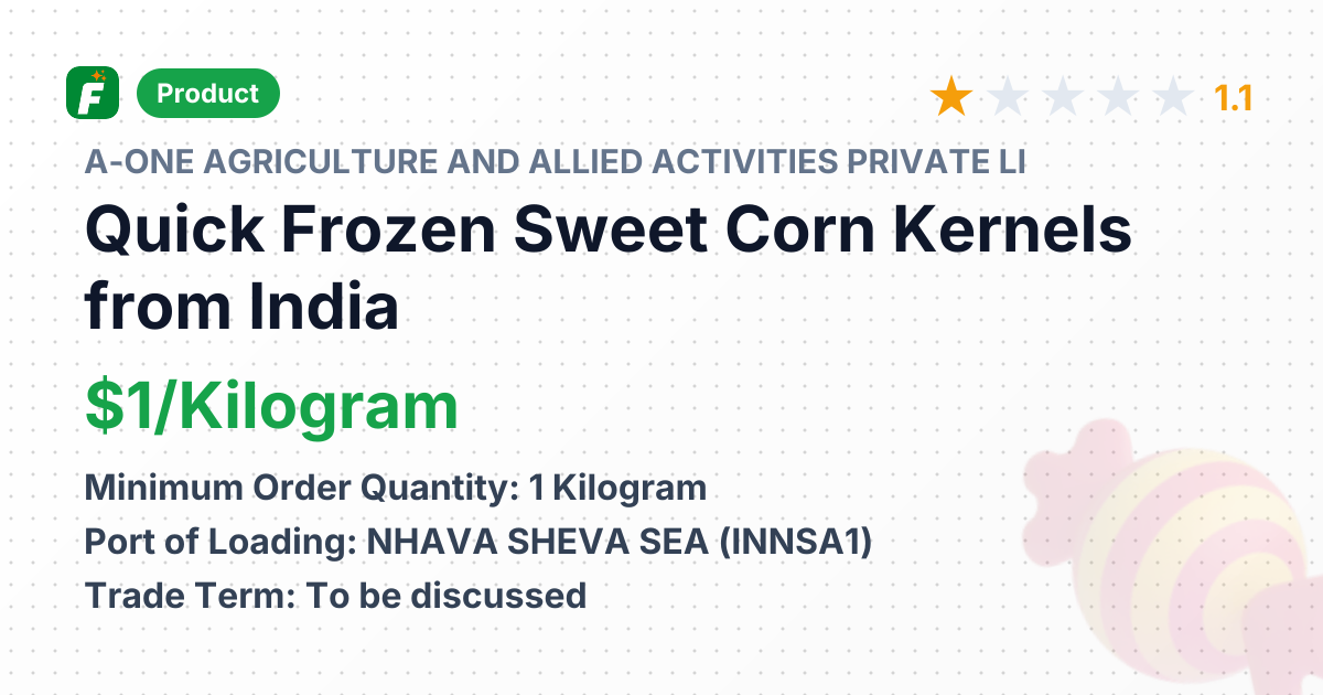 Quick Frozen Sweet Corn Kernels – product summary card, no photo uploaded yet