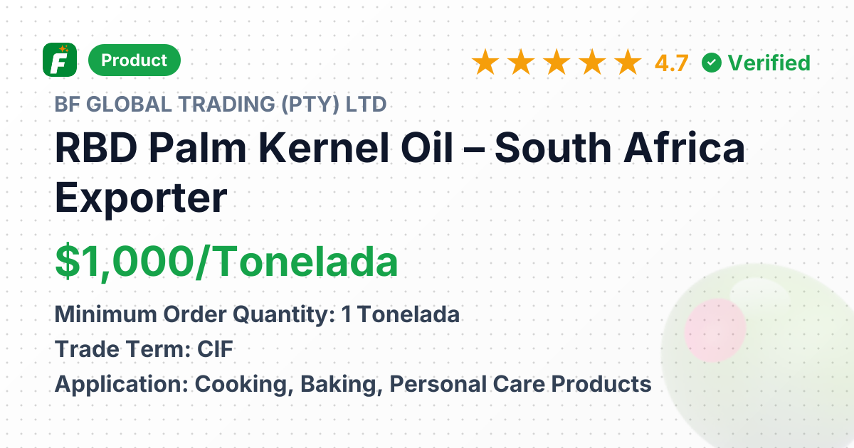 RBD Palm Kernel Oil – product summary card, no photo uploaded yet