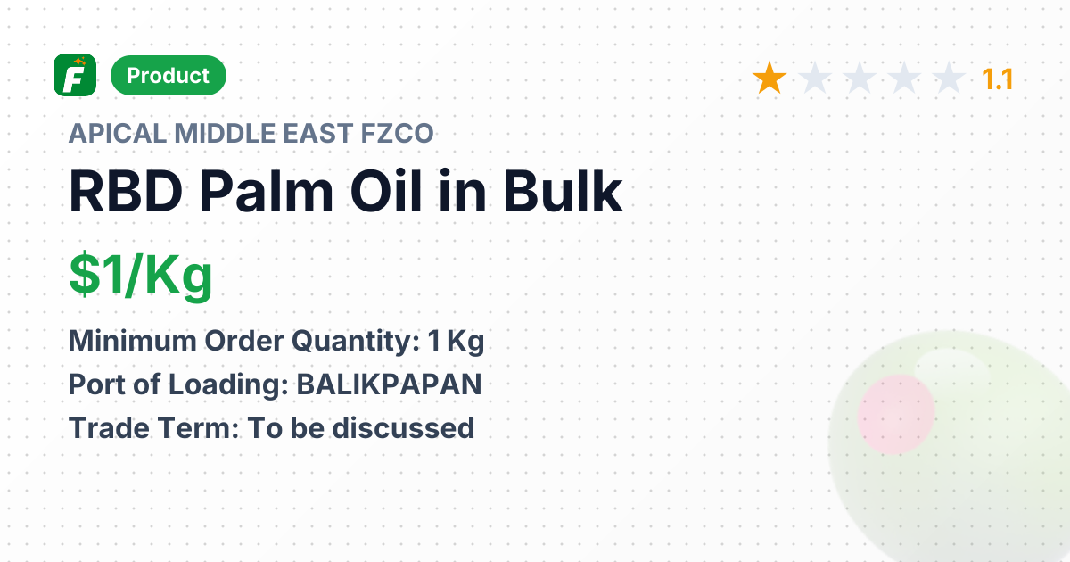 RBD Palm Oil in Bulk – product summary card, no photo uploaded yet