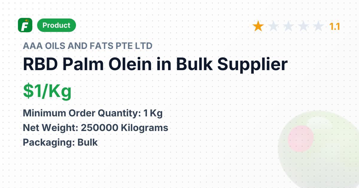 RBD Palm Olein in Bulk – product summary card, no photo uploaded yet