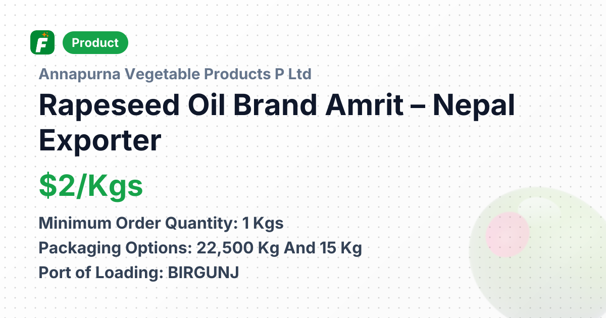 Rapeseed Oil Brand Amrit – product summary card, no photo uploaded yet