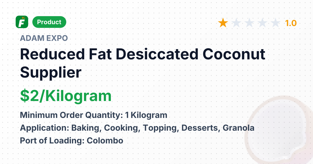 Reduced Fat Desiccated Coconut – product summary card, no photo uploaded yet
