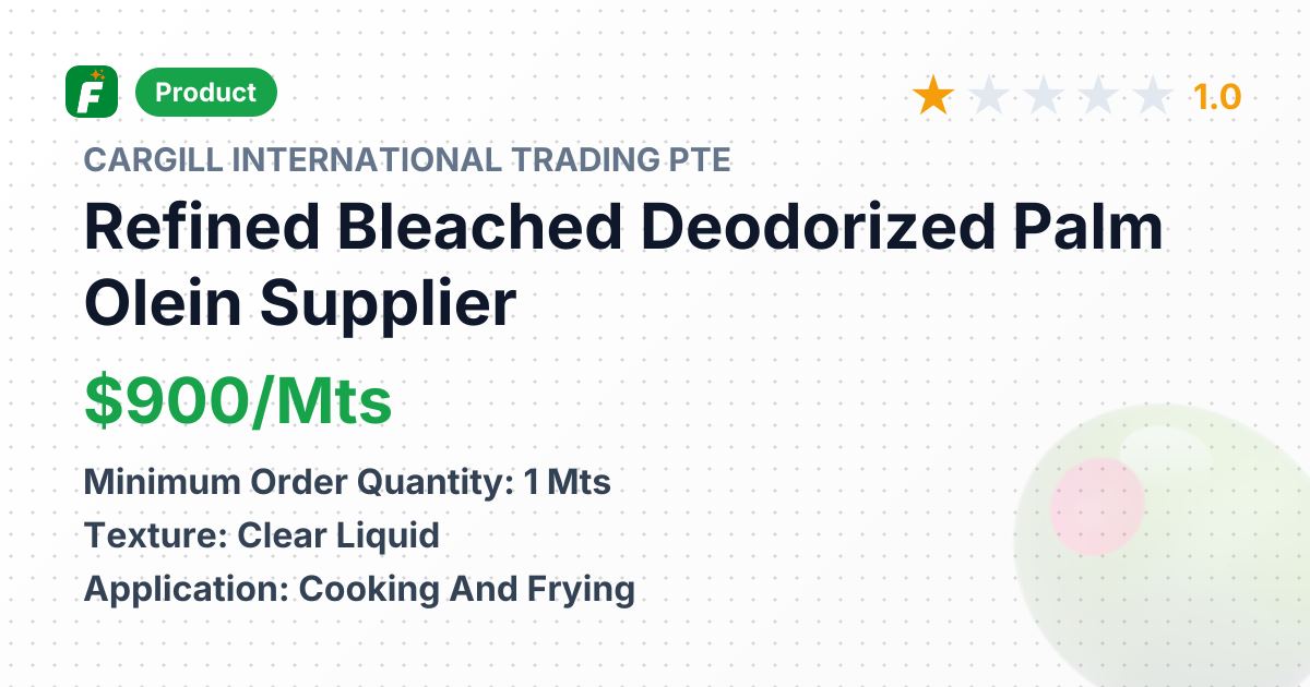 Refined Bleached Deodorized (RBD) Palm Olein – product summary card, no photo uploaded yet