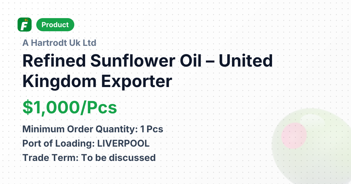 Refined Sunflower Oil – product summary card, no photo uploaded yet