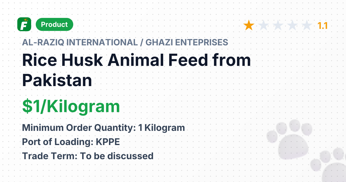 Rice Husk Animal Feed – product summary card, no photo uploaded yet