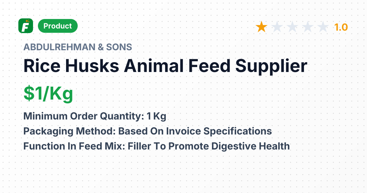Rice Husks Animal Feed – product summary card, no photo uploaded yet
