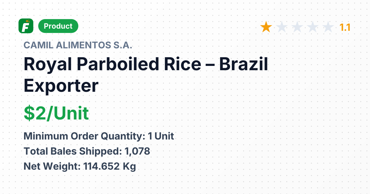 Royal Parboiled Rice – product summary card, no photo uploaded yet