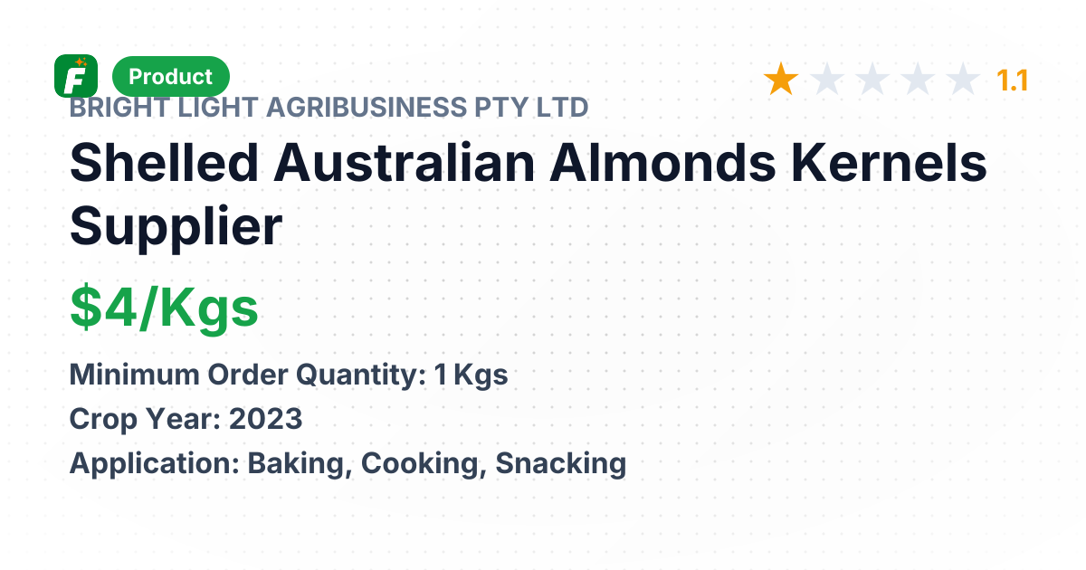 Shelled Australian Almonds Kernels – product summary card, no photo uploaded yet