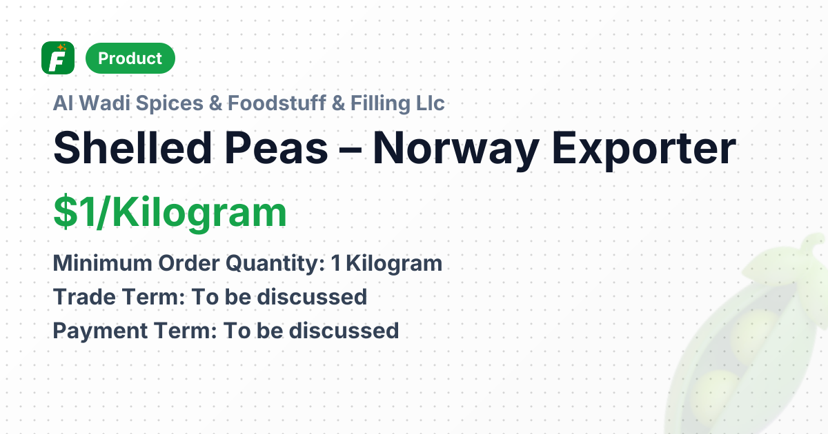 Shelled Peas (Pisum sativum) – product summary card, no photo uploaded yet