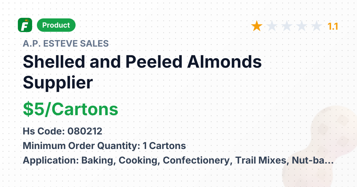 Shelled and Peeled Almonds – product summary card, no photo uploaded yet
