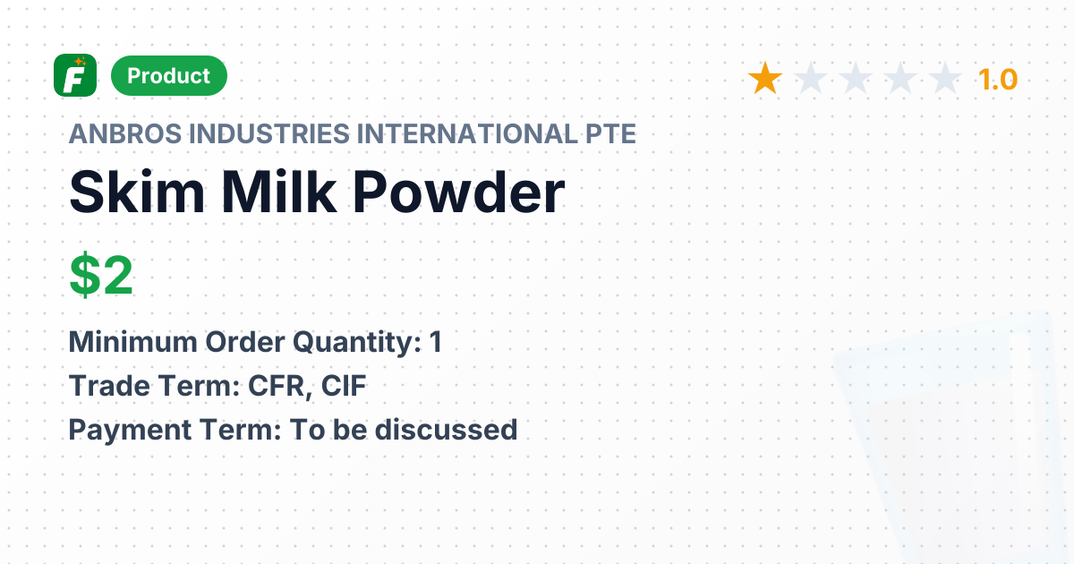 Skim Milk Powder – product summary card, no photo uploaded yet