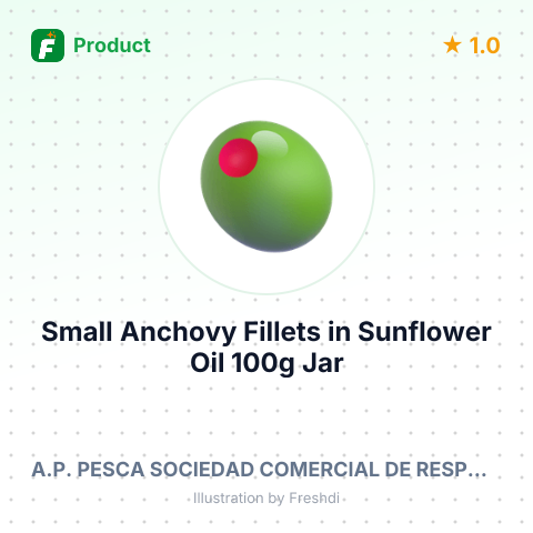 Small Anchovy Fillets in Sunflower Oil 100g Jar – summary card, no photo uploaded yet