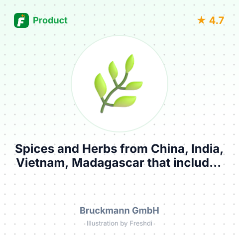 Spices and Herbs from China, India, Vietnam, Madagascar that includes Black Pepper, Hot Chili, Oregano, and Paprika (all varieties) – summary card, no photo uploaded yet