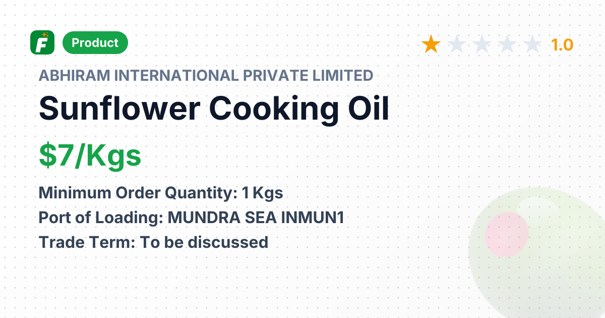 Sunflower Cooking Oil – product summary card, no photo uploaded yet