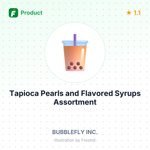Tapioca Pearls and Flavored Syrups Assortment – product summary card, no photo uploaded yet