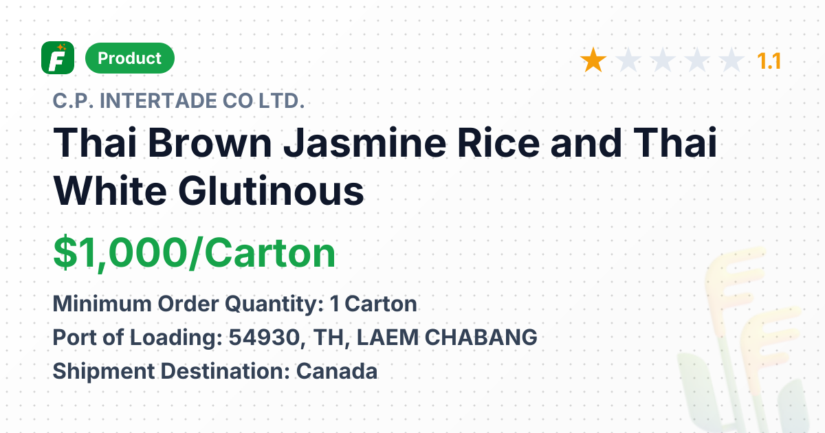 Thai Brown Jasmine Rice and Thai White Glutinous Rice – product summary card, no photo uploaded yet