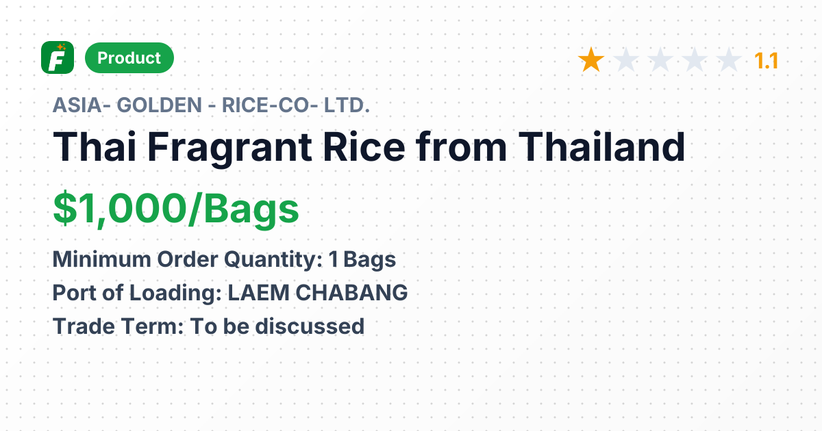 Thai Fragrant Rice – product summary card, no photo uploaded yet