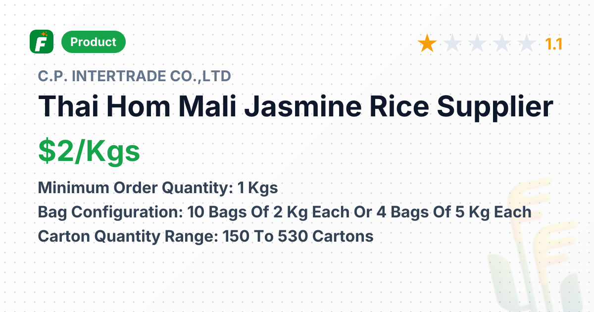 Thai Hom Mali Jasmine Rice – product summary card, no photo uploaded yet