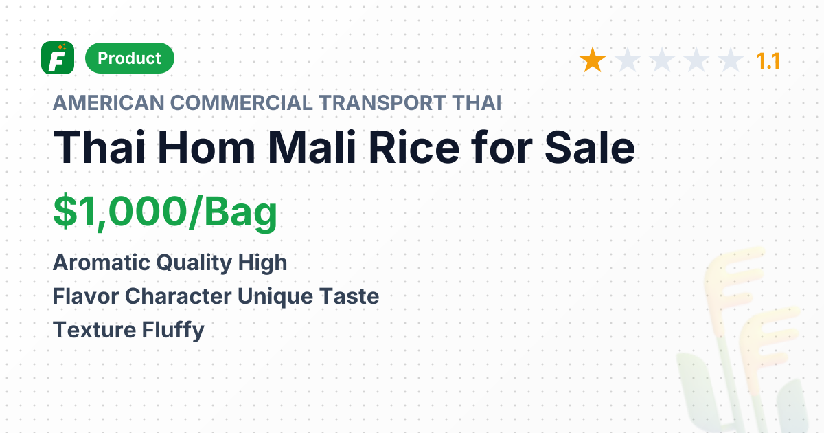 Thai Hom Mali Rice 100% New Crop 2024 – product summary card, no photo uploaded yet