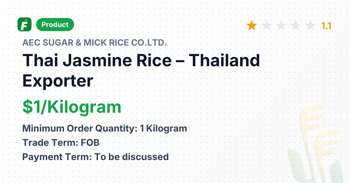 Thai Jasmine Rice – product summary card, no photo uploaded yet