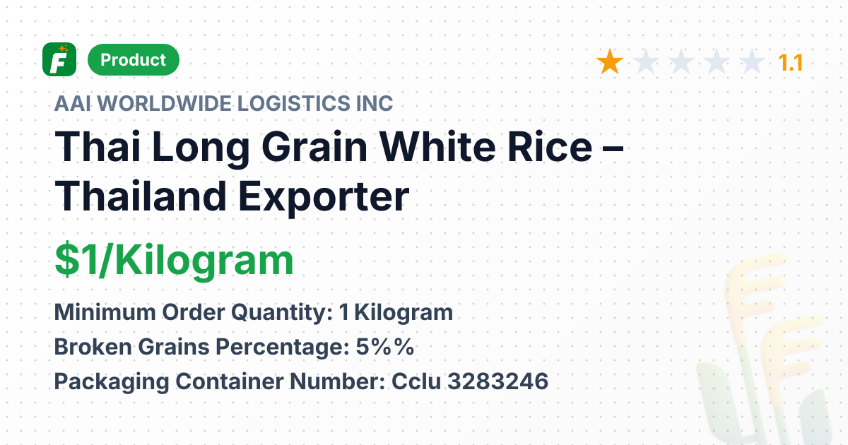 Thai Long Grain White Rice – product summary card, no photo uploaded yet