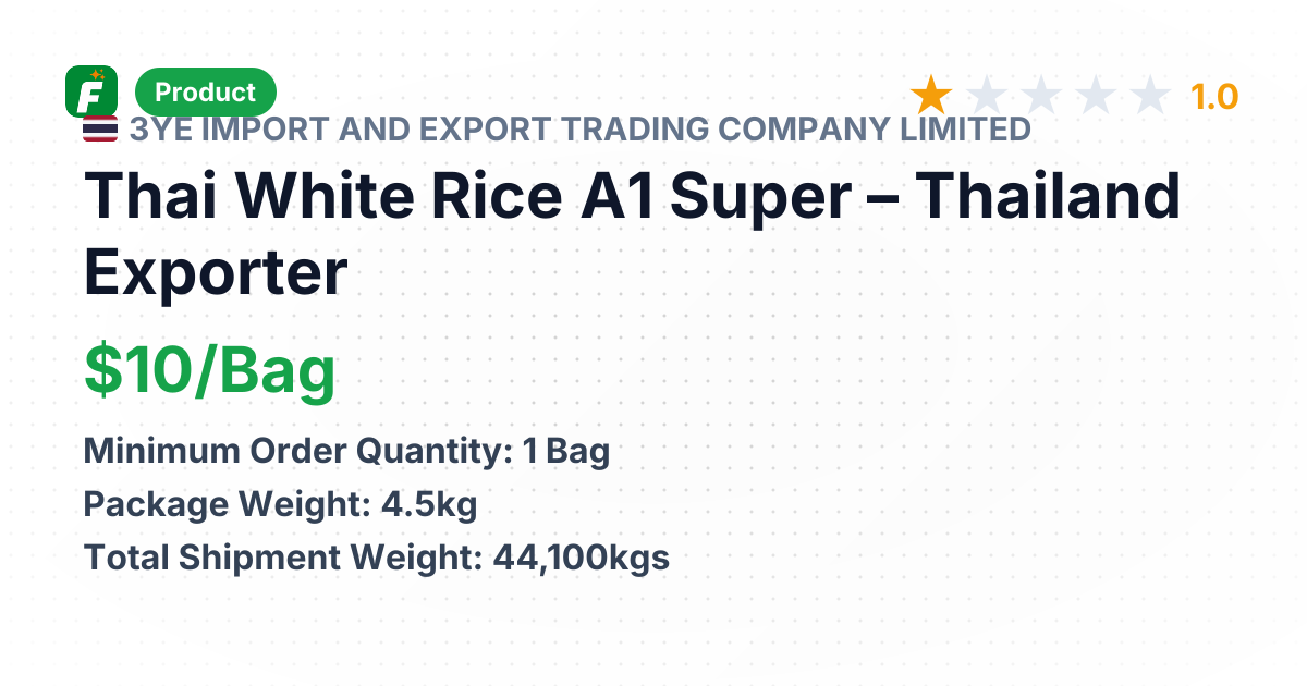 Thai White Rice A1 Super – product summary card, no photo uploaded yet