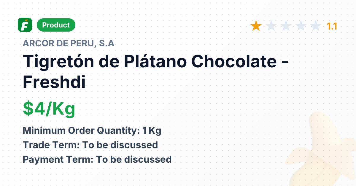 Tigretón de Plátano Chocolate – product summary card, no photo uploaded yet