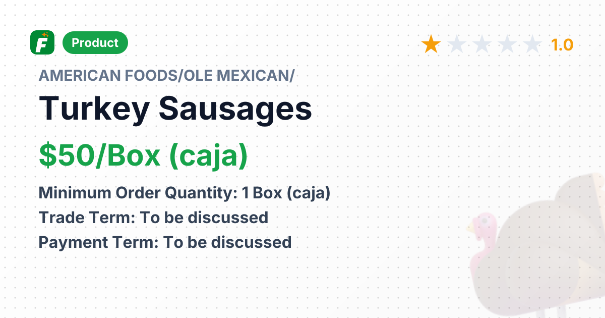 Turkey Sausages – product summary card, no photo uploaded yet