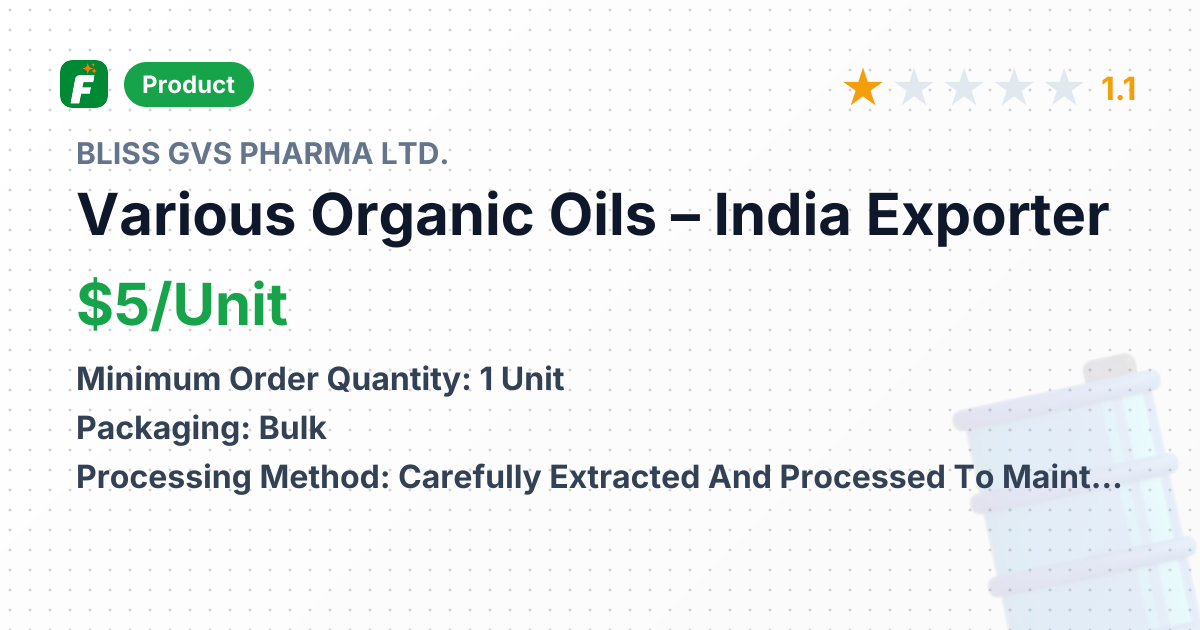 Various Organic Oils – product summary card, no photo uploaded yet